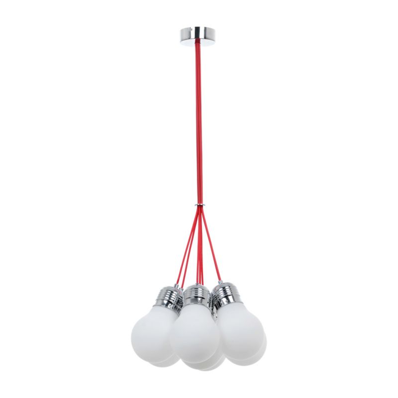 Lampa Wisząca SPOT Light 7xE27 Max.60W Chrom i Białe Szkła z Akcentem Czerwieni, Polski Producent, 1 szt.
