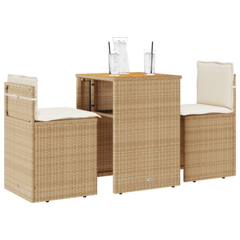 Zestaw mebli ogrodowych bistro WaszeMeble polirattan beżowy z poduszkami WM-4003877 1 kpl