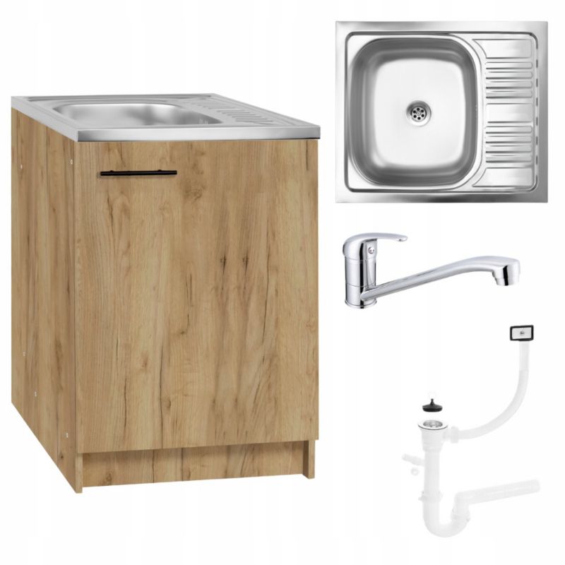 Szafka Kuchenna 600 x 500 mm Dąb Złoty + Zlew Deante + Bateria Chrom Syfon 1 szt