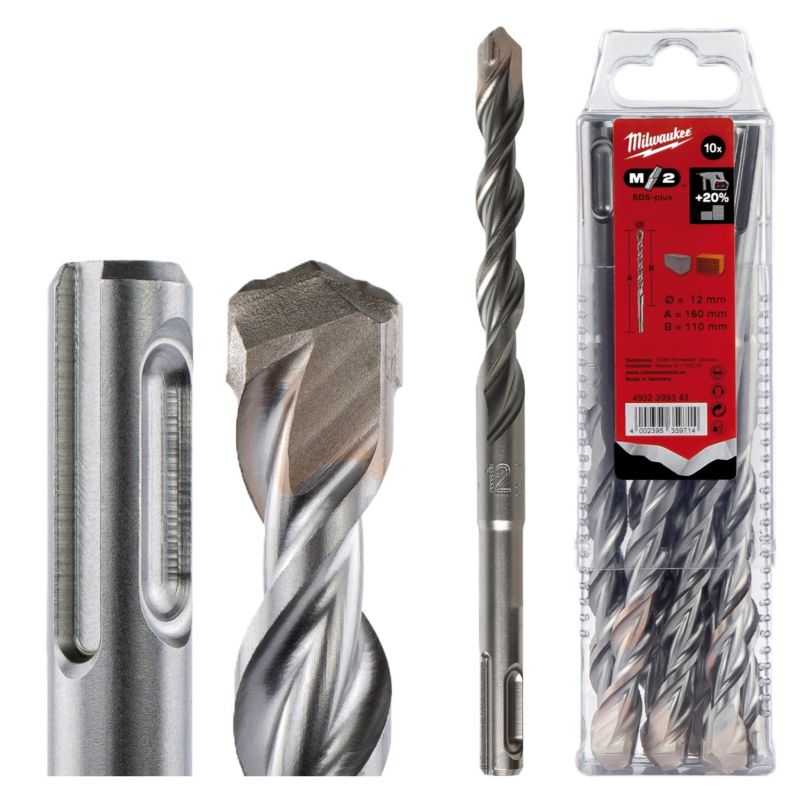 Wiertła do betonu Milwaukee M2 SDS PLUS średnica 12 mm długość 160 mm 10szt