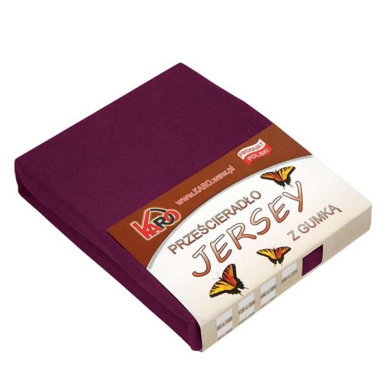 Prześcieradło jersey z gumką KARO 120x200 śliwkowe 1 szt.