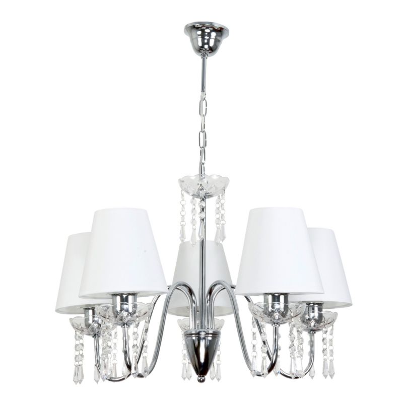 Lampa wisząca EDYLIT żyrandol 5xE27 kryształki białe abażury chrom glamour MIA BIANCO 12-410 1 szt.
