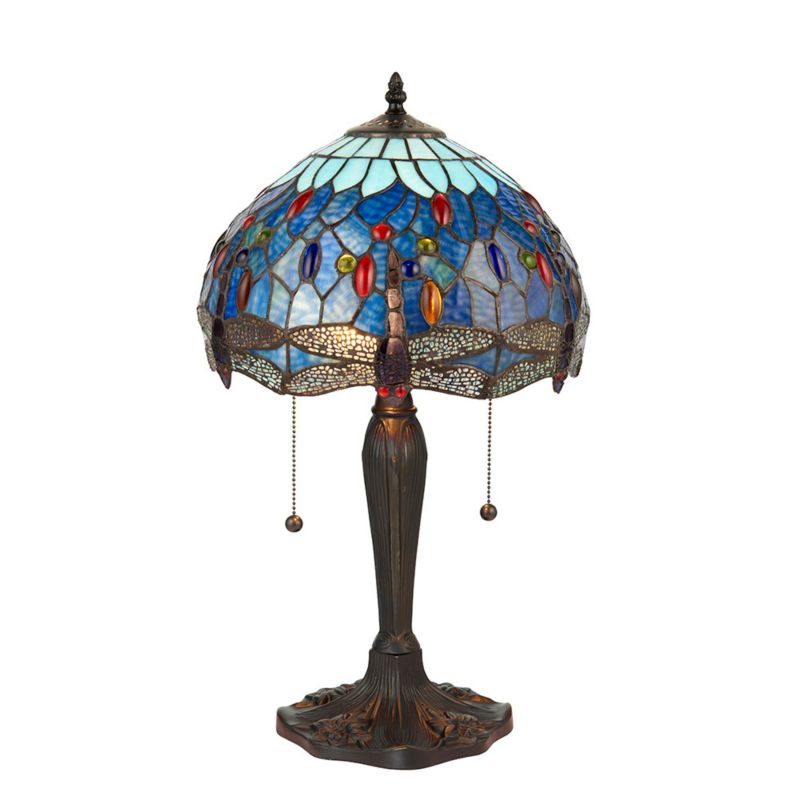 Lampa stołowa ważki Tiffany DRAGONFLY BLUE multikolor czarna 2xE27x20W IP20 wym:55,5x30x30cm - 1 szt.
