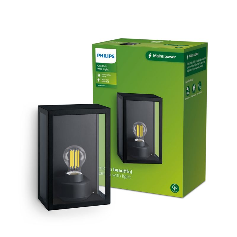 Kinkiet Ogrodowy Alzor Philips Lampa Elewacyjna Zewnętrzna E27 IP44 Czarna 1 szt.