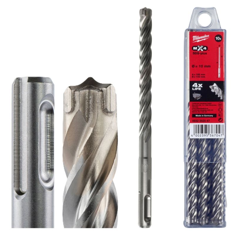 Wiertła do betonu Milwaukee MX4 SDS PLUS średnica 10 mm dł 165 mm 10szt