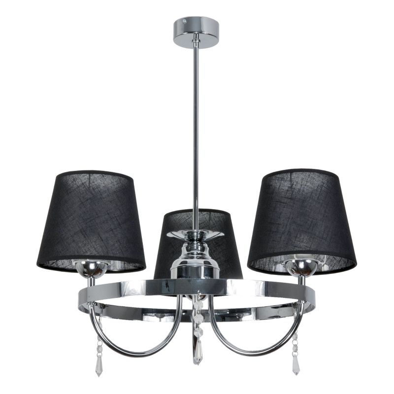 Lampa wisząca EDYLIT żyrandol 3xE27 kryształki chrom czarne abażury glamour klasyczna DIANA NEGRO 12-422 1 szt.
