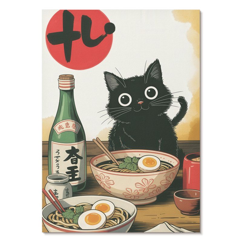 Obraz Plakat Canvas Tulup 21x29,7 cm (A4) Kotek i ramen Do kuchni, salonu, sypialni 1 szt.
