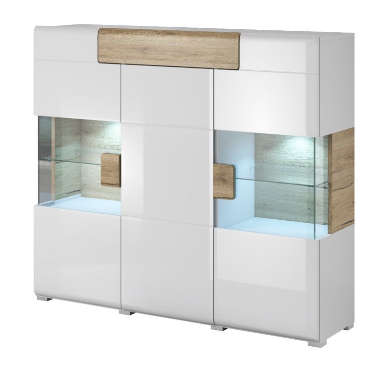 Komoda HELVETIA wysoka TOLEDO 3D1S 147 biała połysk/dąb san remo 1 szt.