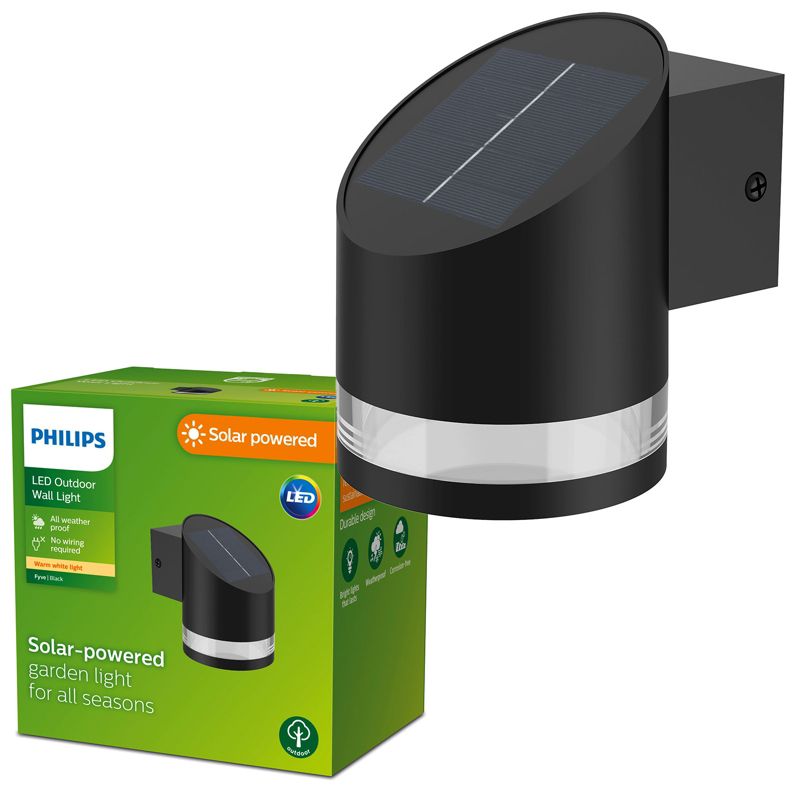 Kinkiet Ogrodowy Fyve Philips Lampa Solarna Elewacyjna Zewnętrzna LED 1.5W 200lm 2700K Czarna 1 szt.