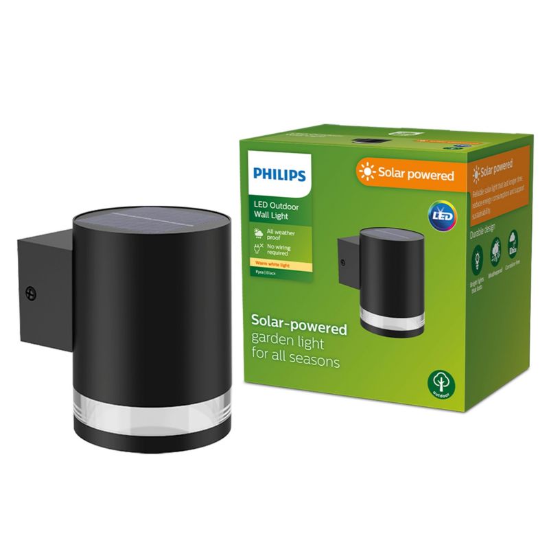 Kinkiet Ogrodowy Fyce Philips Lampa Solarna Elewacyjna Zewnętrzna LED 1.5W 200lm 2700K Czarna 1 szt.