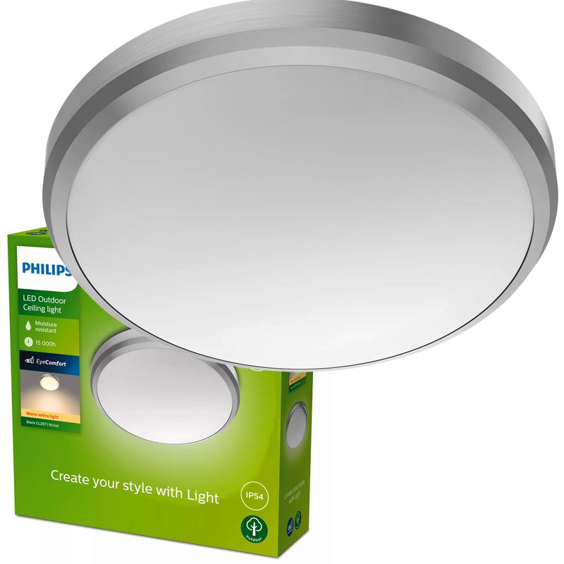 Lampa Ogrodowa Philips Doris Plafon LED 6W 600lm 2700K IP54 Wodoodporna Nikiel 1 szt.