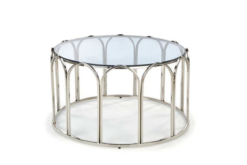 Stolik kawowy Viola INTESI stolik okrągły szklany dymiony chrom glamour 81 cm do salonu 1 szt.