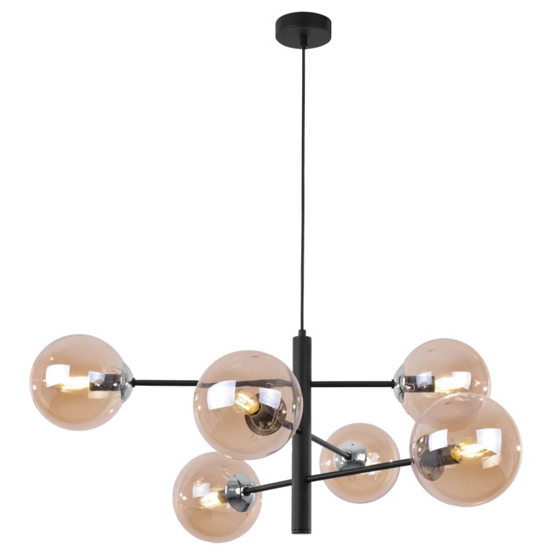 Lampa sufitowa wisząca Light Home LH Venice 6x E14 40W czarny/chrom klosz miodowy 1szt.