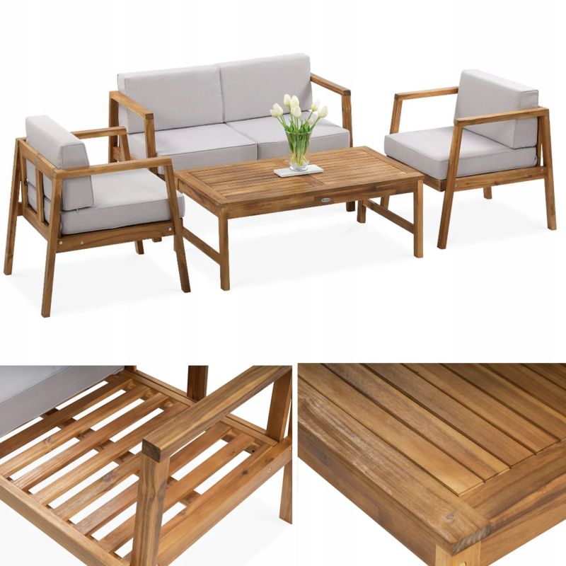 Zestaw Drewnianych Mebli Ogrodowych MALMO Sofa 2xFotel stolik drewniany 4os 1 szt