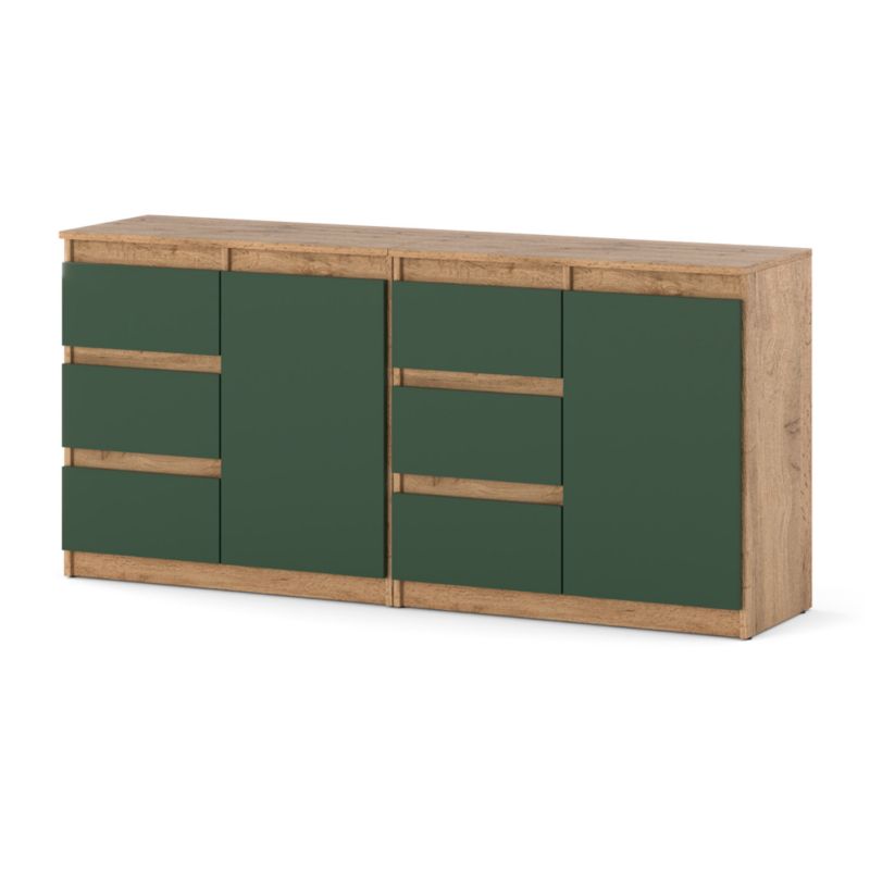 Komoda Hurtownia-Mebli Szuflady 6 Agna Mini 160cm Dąb Wotan Butelkowa Zieleń 160x35x75 cm 1szt.