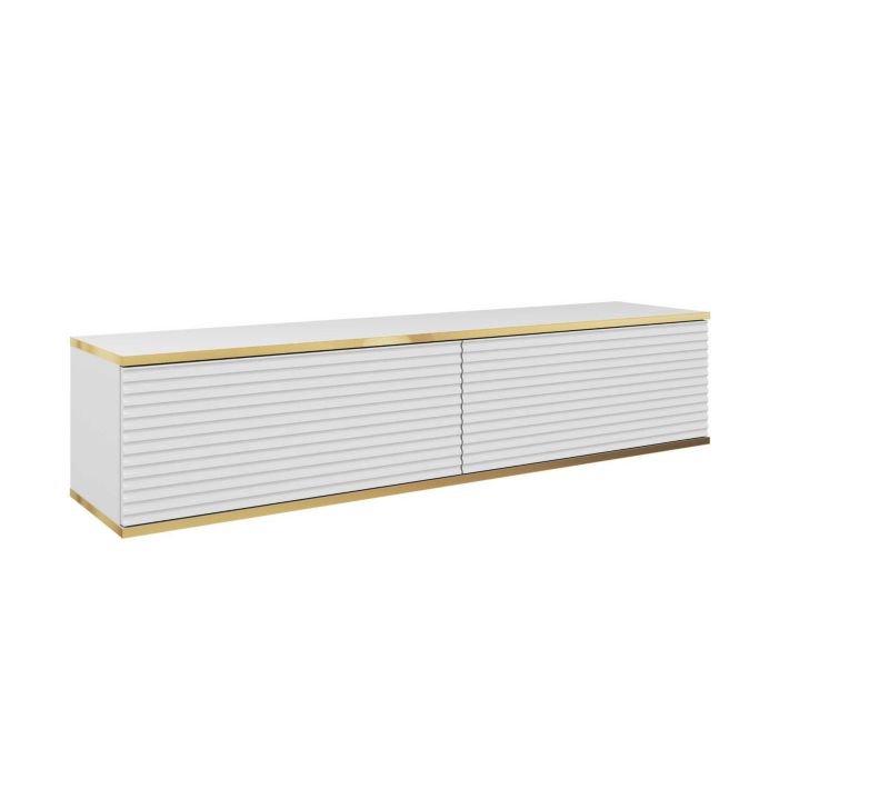 Szafka RTV MINIO go for it ORINO MDF 135 cm biała ze złotymi detalam ,1 szt.
