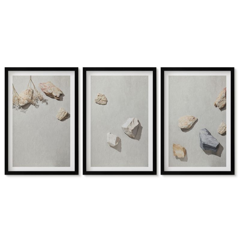 Tryptyk w czarnej ramie Tulup 40x60 cm Boho kamienie plaża dekoracje Obrazy do kuchni w ramie 1 kpl
