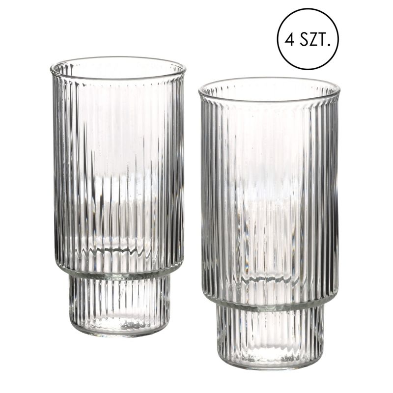 Szklanki borokrzemowe ALLESKEN ELLA STRIPES MONDEX 7x5,6x14cm przezroczyste 4szt
