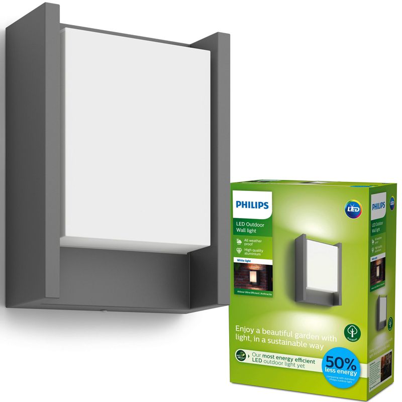 Kinkiet Ogrodowy Arbour Ultra Efficient Philips Lampa Elewacyjna Zewnętrzna LED 3.8W 800lm 2700K Antracyt 1 szt.