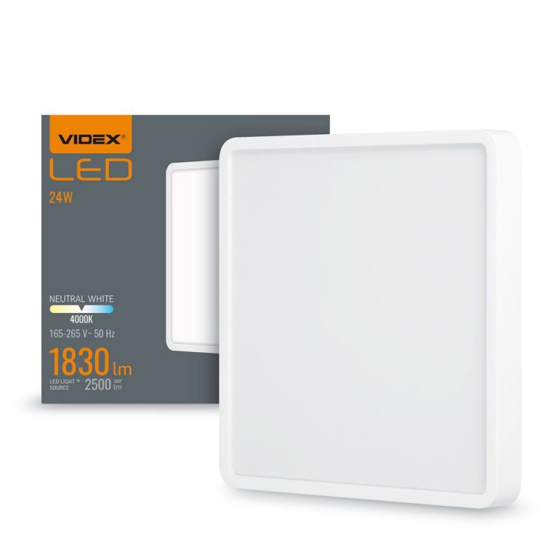 Plafon Videx DownLight biały kwadratowy 26,4cm LED 24W 4000K 2500lm IP20 - 1 szt.