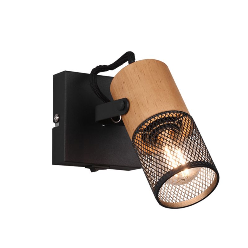Kinkiet Trio TOSH z włącznikiem czarny-jasne drewno 1xE14x15W wym:13x9x9cm IP20 -1 szt.