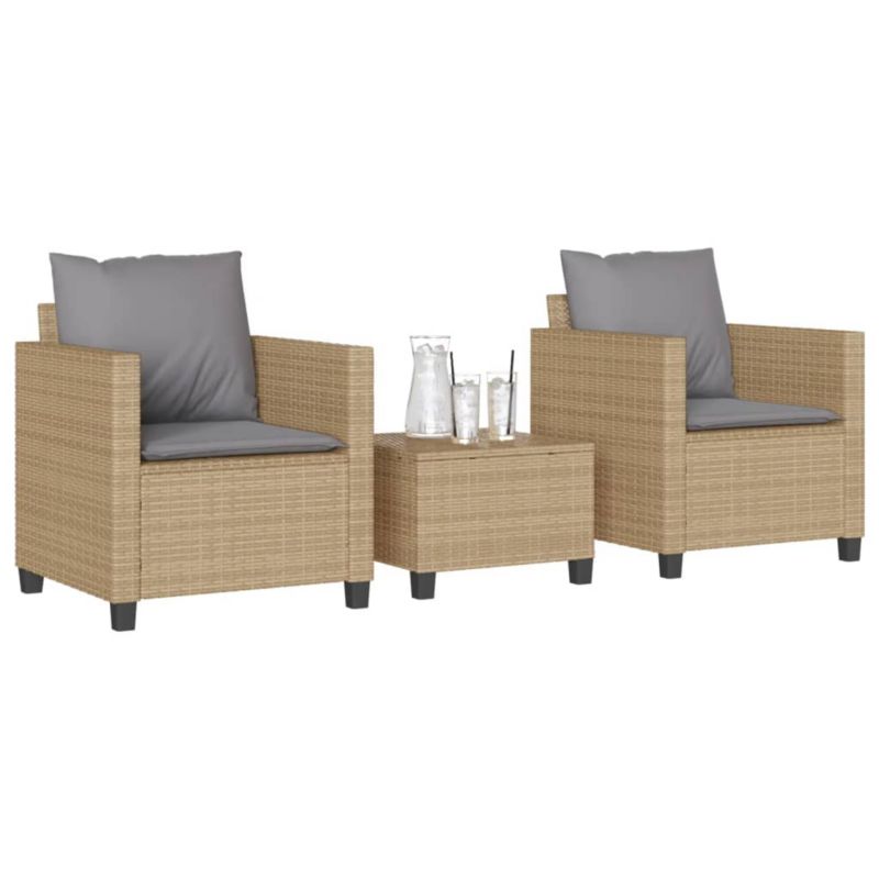 Zestaw mebli ogrodowych bistro WaszeMeble polirattan beżowy z poduszkami WM-4003899 1 kpl