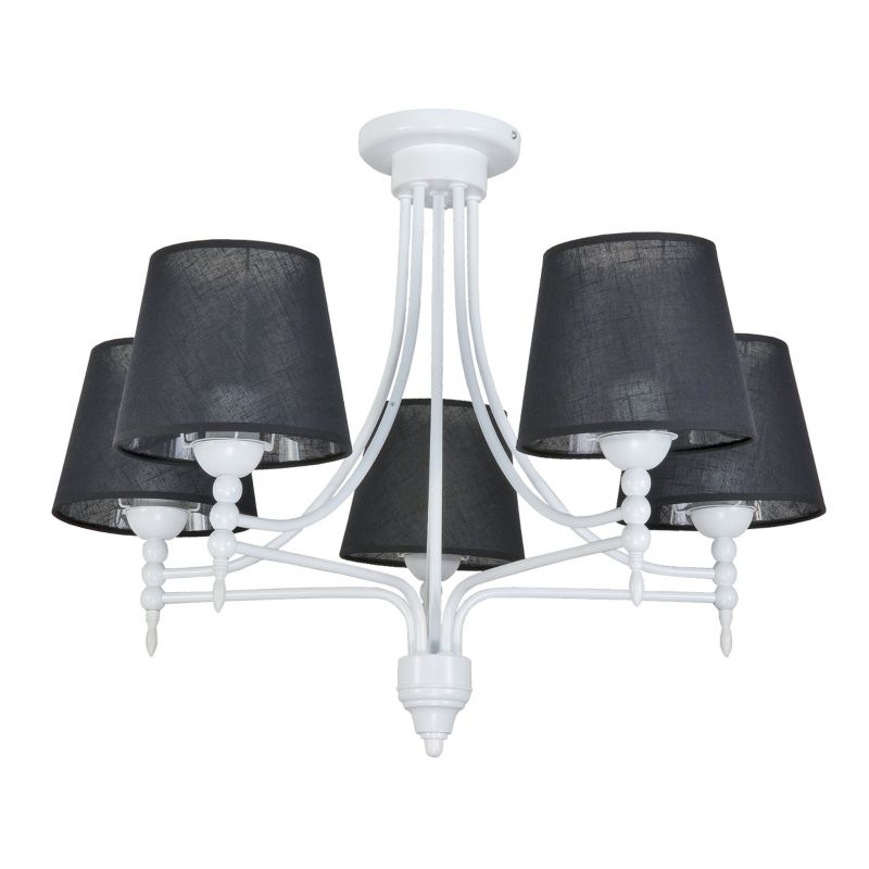 Lampa sufitowa EDYLIT wisząca biała z czarnymi abażurami materiałowymi 5xE27 do salonu NUK 14-690 1 szt.