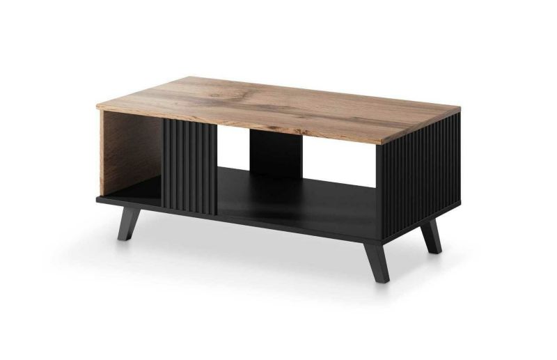 Stolik kawowy prostokątny Adre INTESI dąb wotan czarny z półką nowoczesny loft 92x50 cm 1 szt.