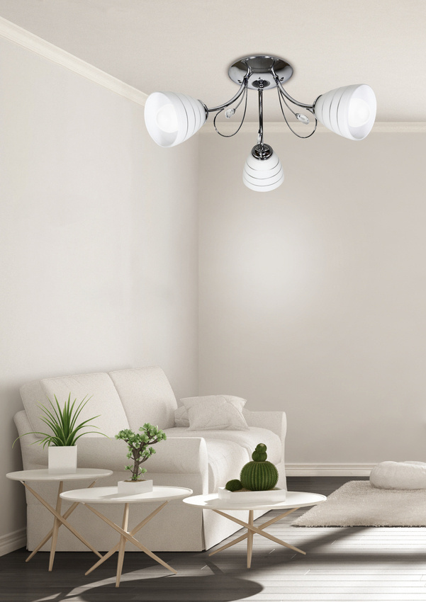 Biała lampa sufitowa 3-płomienna do salonu SIMPLI szkło kryształki