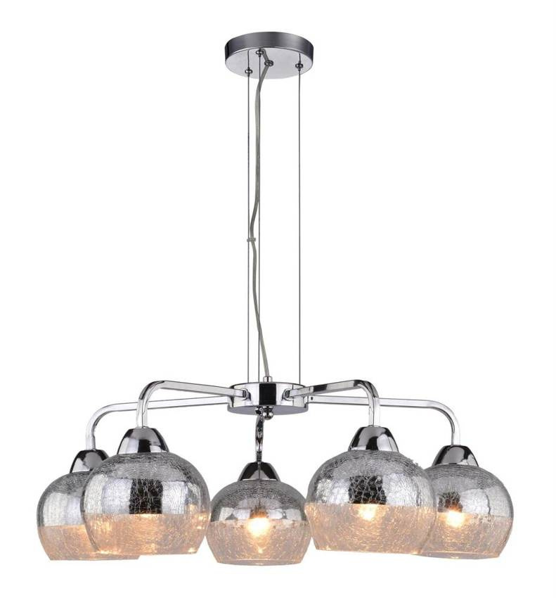 Srebrna lampa wisząca szklana do salonu CROMINA chrom metal-szkło