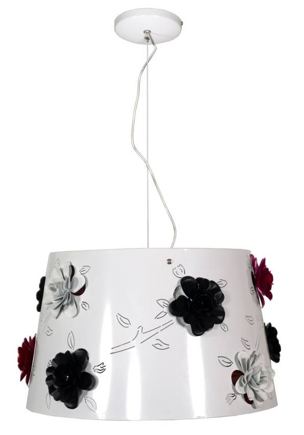 Biała lampa wisząca sufitowa z regulacją wysokości do salonu ROSA metal