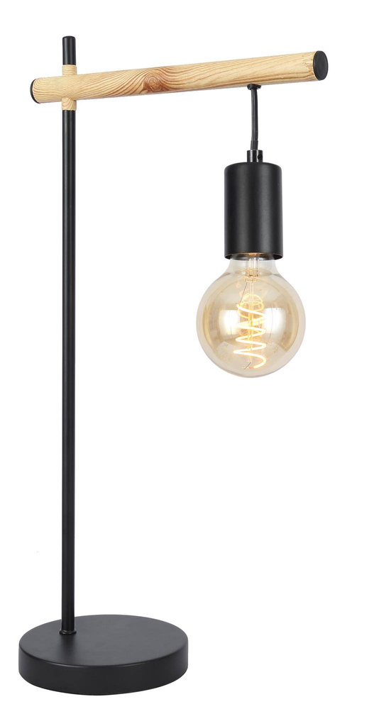 Czarna lampa biurkowa loft do gabinetu IZZY metal drewno