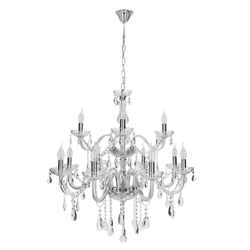 Przezroczysta lampa wisząca sufitowa 78 cm do salonu CRISTALLO chrom