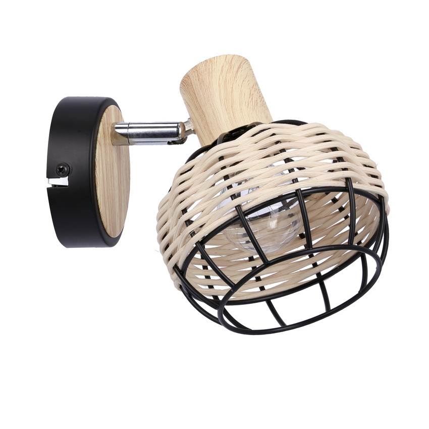 Czarny kinkiet ścienny do salonu TAJGA metal i rattan