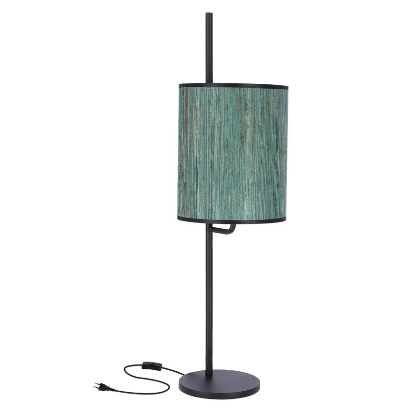 Czarna lampa stołowa z abażurem zielonym do salonu BENDI