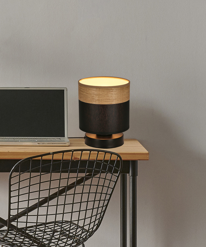 Czarna lampa stołowa do salonu z abażurem Porto fornir