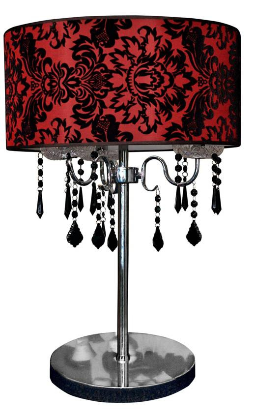 Czerwona czarna lampa stołowa do salonu ASTOR welur