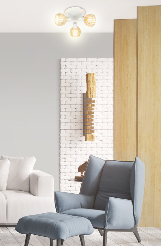 Biała lampa sufitowa plafon do salonu ATARRI drewno MDF