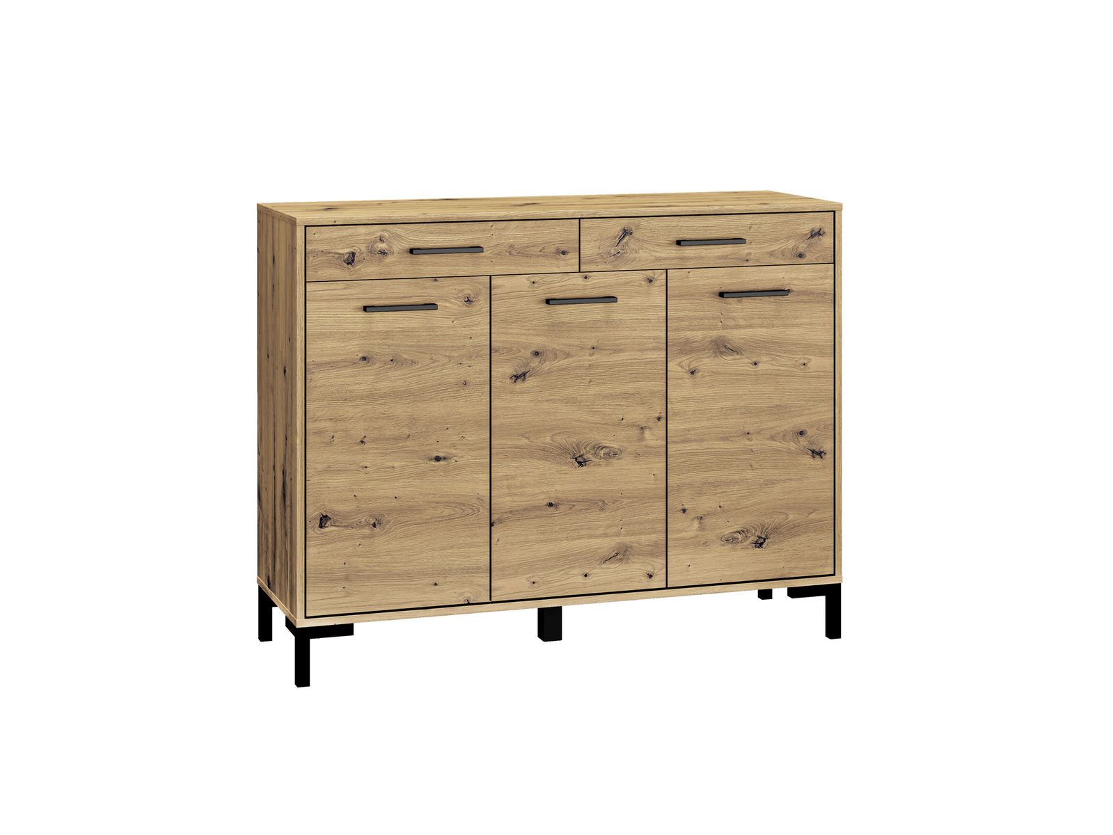 Trzydrzwiowa komoda z szufladami do salonu 120 cm NEVIO dąb artisan