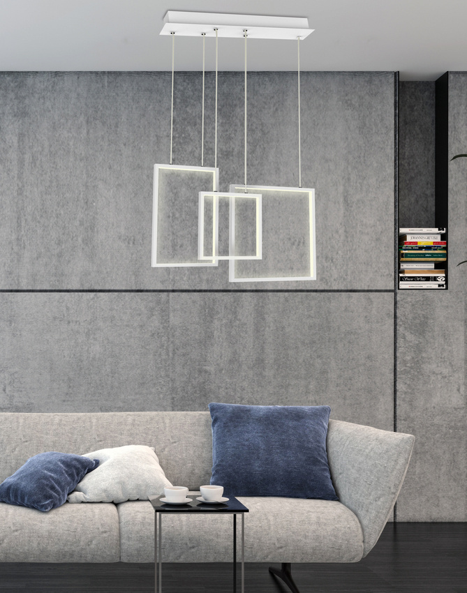 Biała lampa wisząca sufitowa LED z regulacją wysokości KEOS