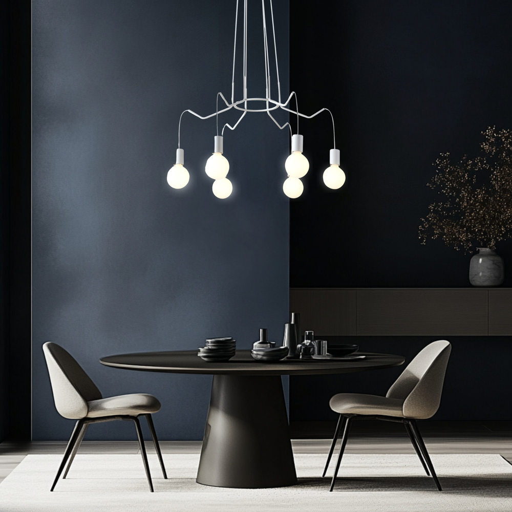 Biała lampa wisząca sufitowa 6xE27 do salonu BASSO metal