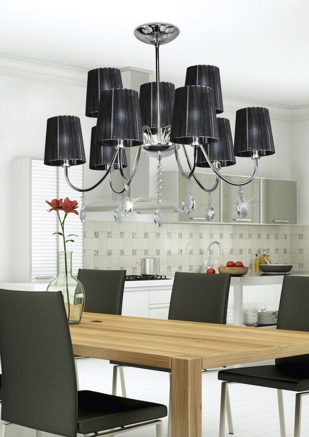 Srebrna lampa wisząca żyrandol 9xE14 do salonu SORENTO chrom-czarny