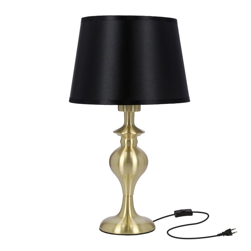 Czarna lampa stołowa gabinetowa do biura PRIMA GOLD abażur czarny