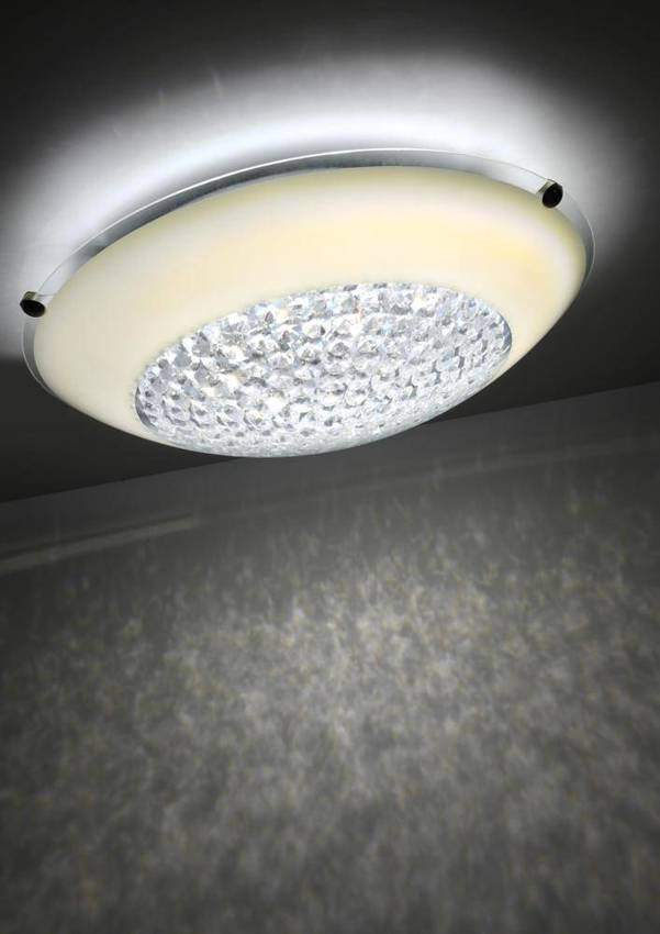 Biały plafon LED z kryształkami do salonu PRISTINA 40 cm
