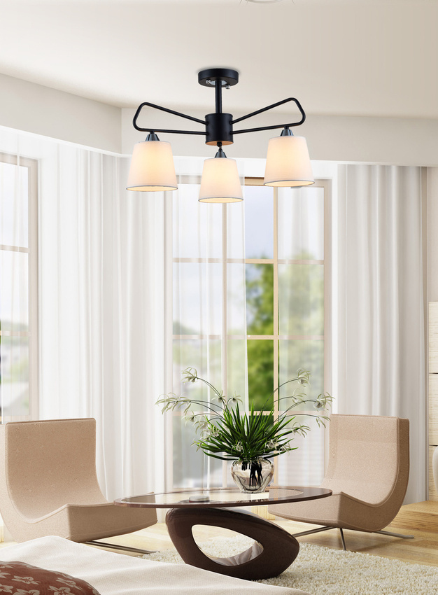 Czarna lampa wisząca sufitowa 3-płomienna do salonu MORLEY metalowa