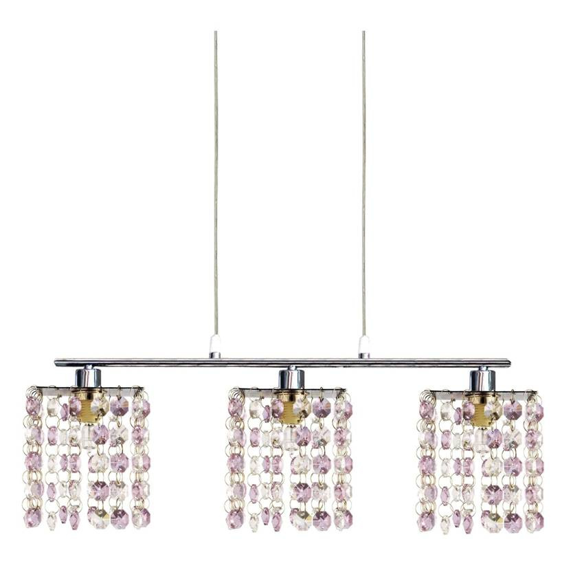 Fioletowa lampa wisząca z kryształkami do salonu Classic 3-płomienna chrom