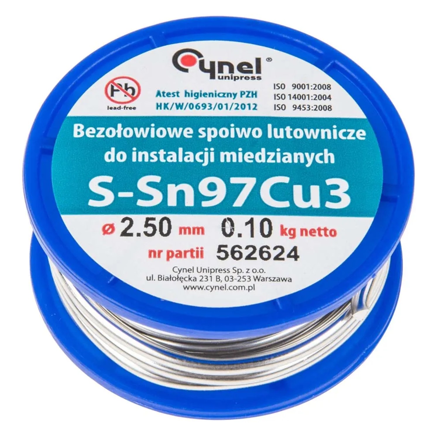Cynel Spoiwo lutownicze 97% Sn, 3% Cu, drut 2.5 mm, 100 g
