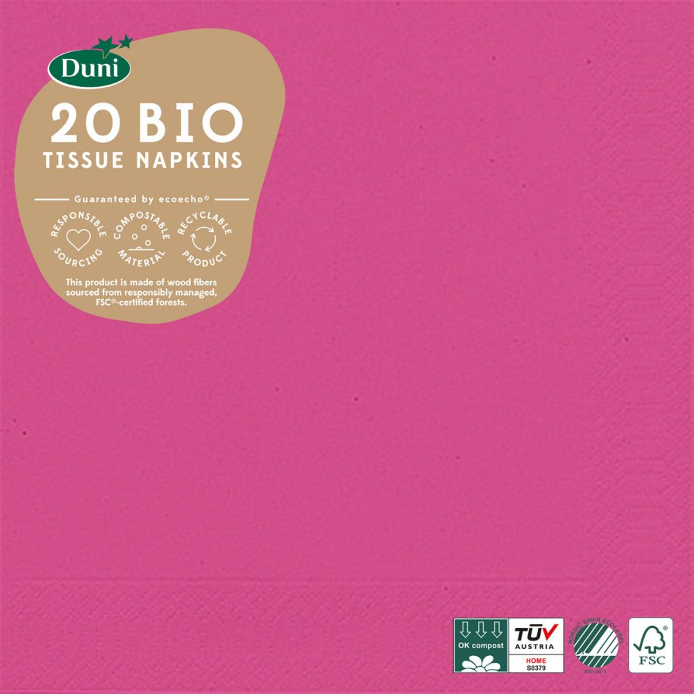 Serwetki Duni Tissue, 33x33cm, 3-warstwowe, 240 sztuk (12x20 sztuk), fuksja