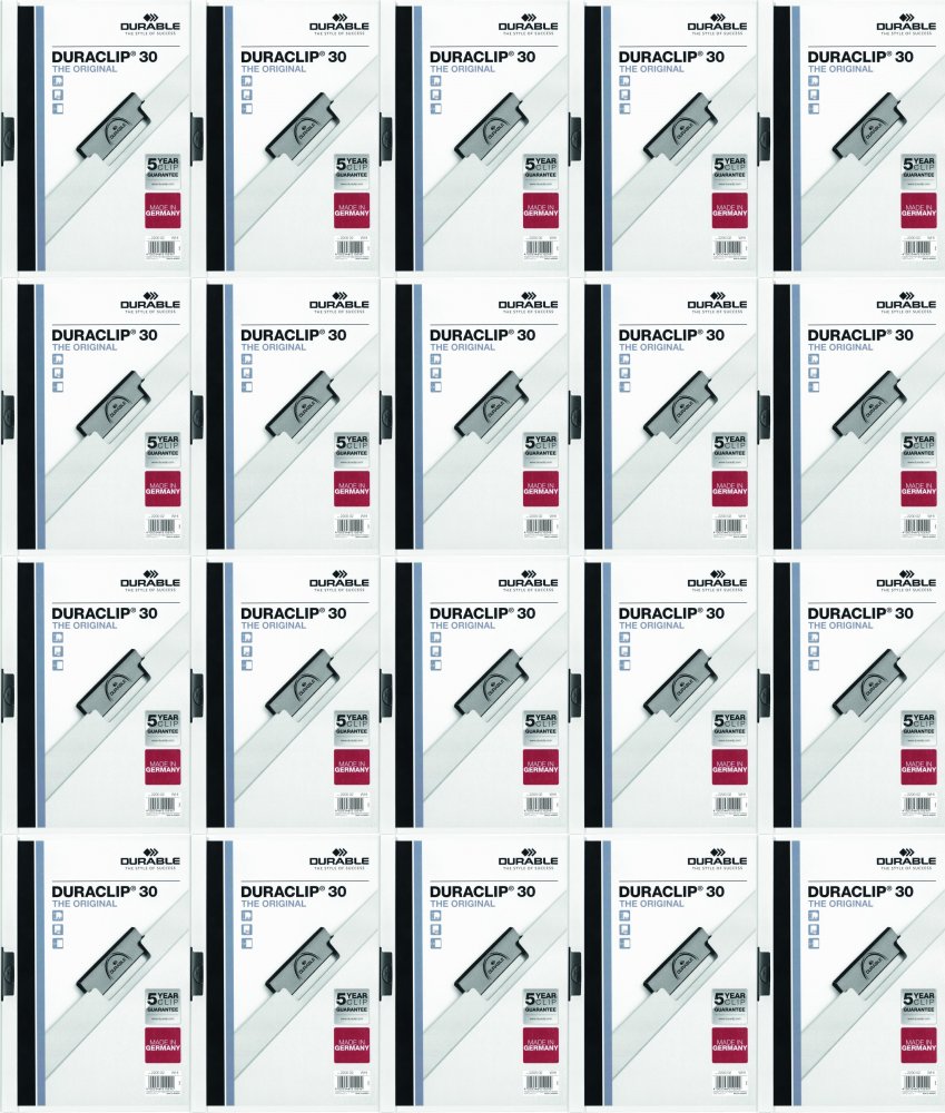 20x Skoroszyt plastikowy z klipsem Durable Duraclip, A4, do 30 kartek biały