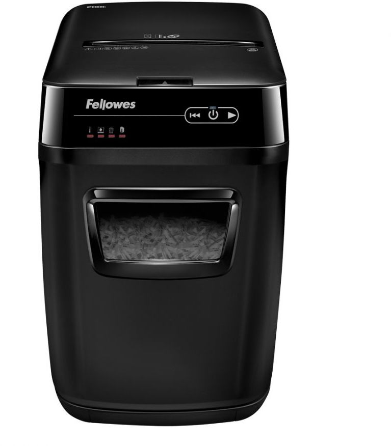 Niszczarka automatyczna Fellowes AutoMax 200C, ścinek 4x38mm, 200 kartek, P-4/T-4/O-3 DIN, czarny